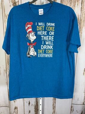 Gildan, Dr. Suess Diet Coke Rhyme Graphic T-Shirt. Size Large. Excellent cond!